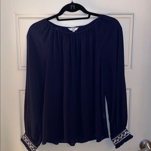 Crown & Ivy Navy Sleeve Detailed Blouse